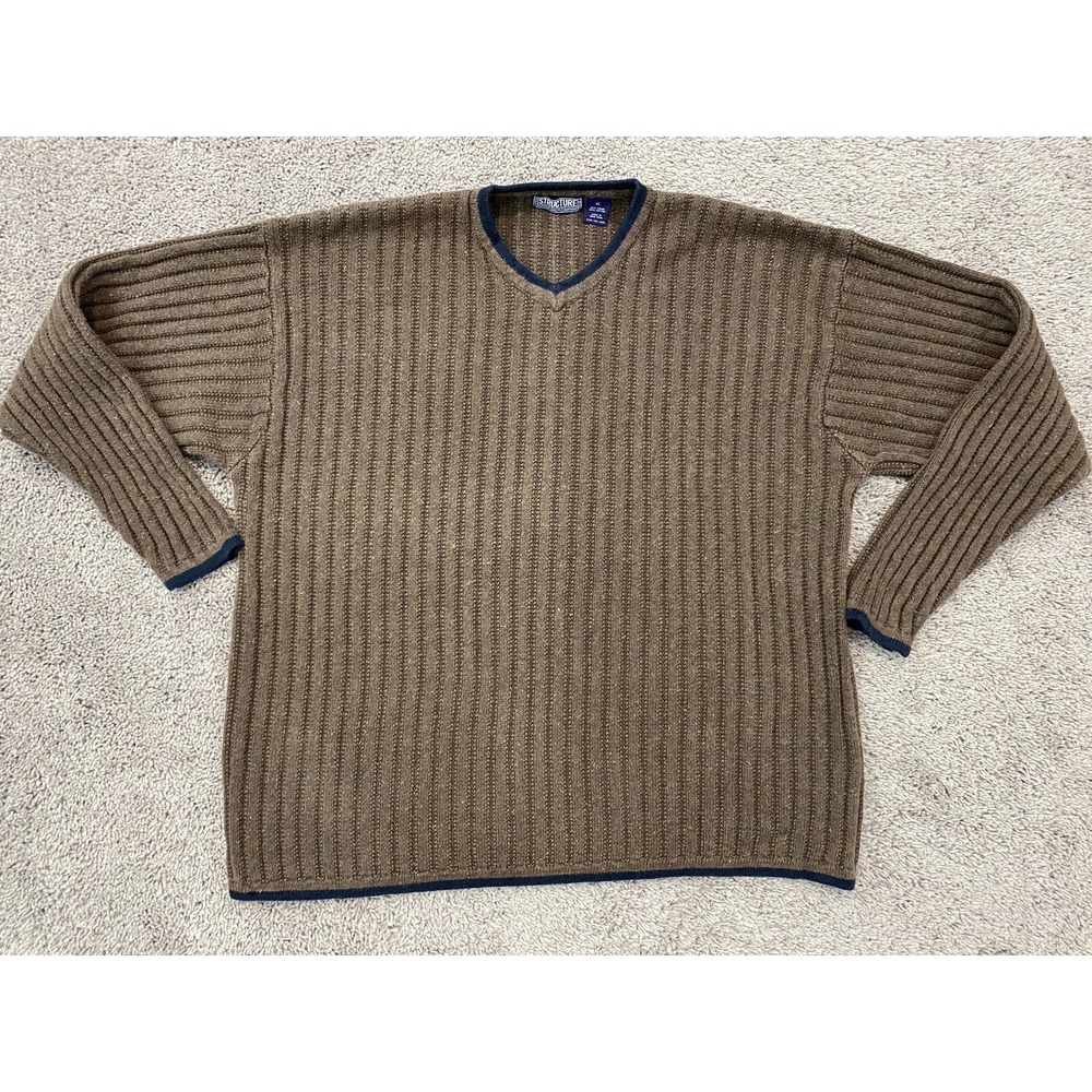 Vintage Structure Sweater Men's XL Cable Knit‎ Ramie Cotton Brown Heavyweight